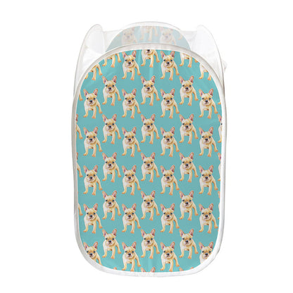 Watercolor French Bulldog Puppy Print Mesh Laundry Hamper