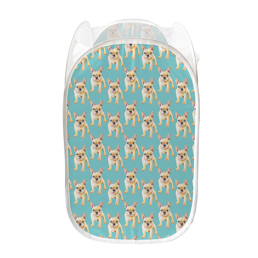 Watercolor French Bulldog Puppy Print Mesh Laundry Hamper