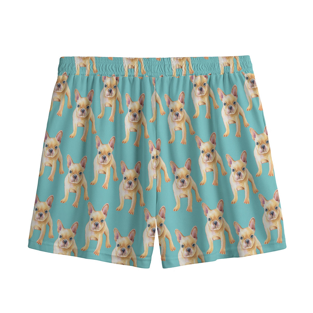 Watercolor French Bulldog Puppy Print Mesh Shorts