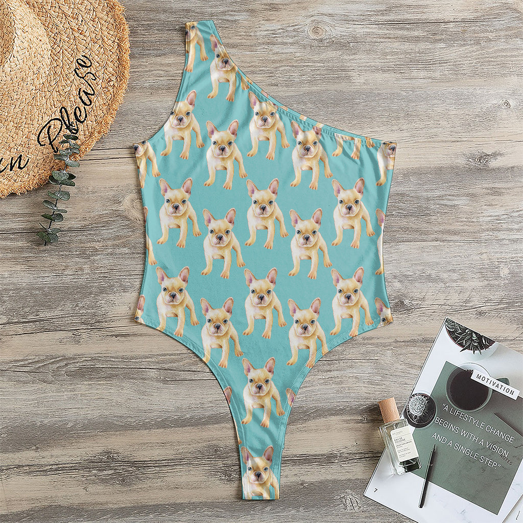 Watercolor French Bulldog Puppy Print One Shoulder Bodysuit