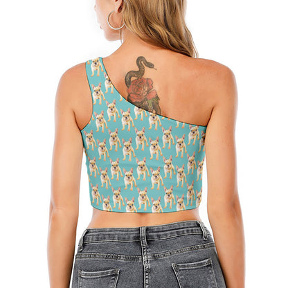 Watercolor French Bulldog Puppy Print One Shoulder Crop Top