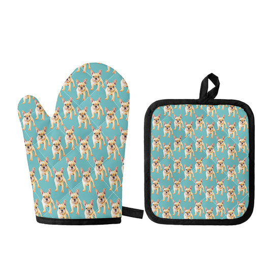 Watercolor French Bulldog Puppy Print Oven Mitt And Pot Holder Set