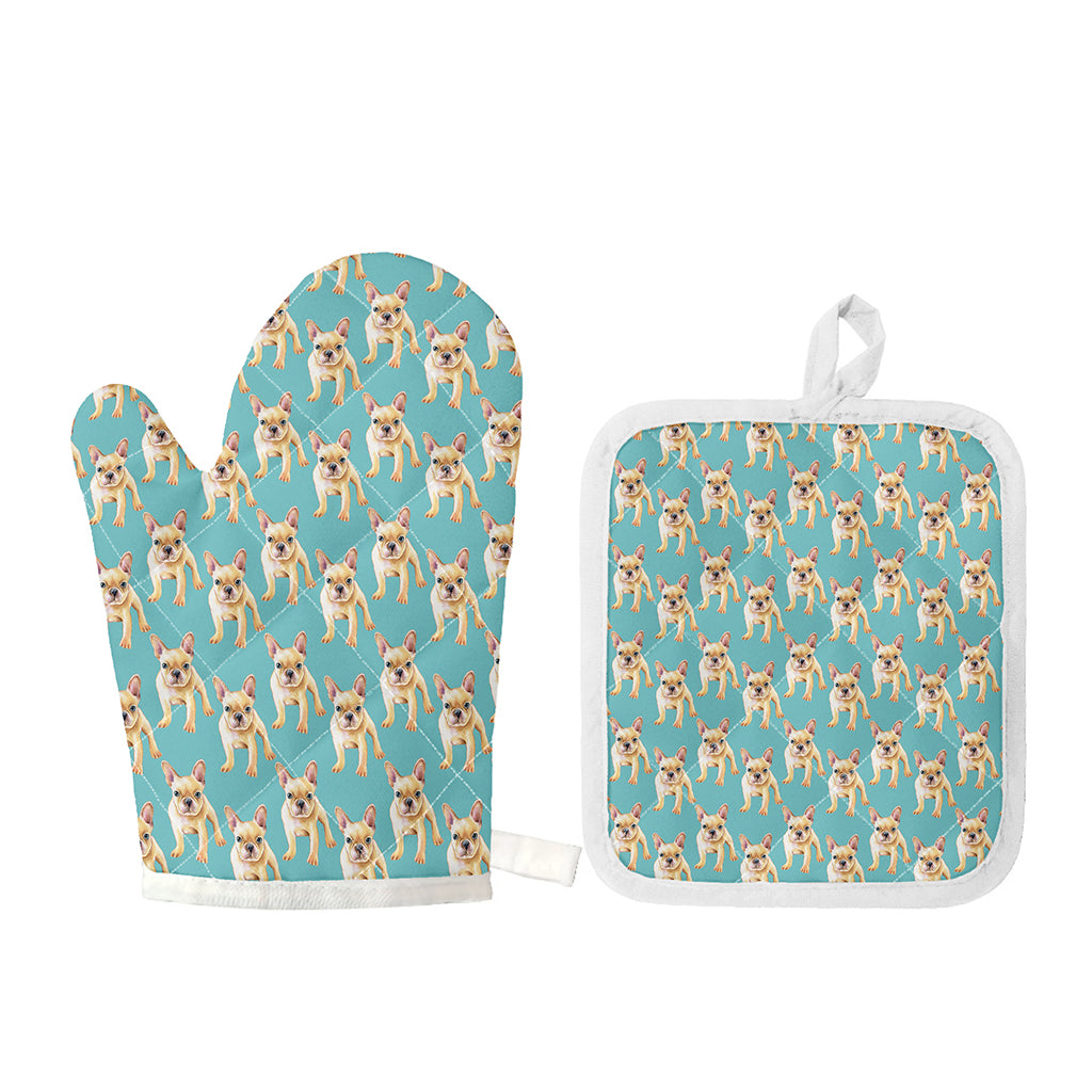 Watercolor French Bulldog Puppy Print Oven Mitt And Pot Holder Set