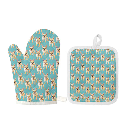 Watercolor French Bulldog Puppy Print Oven Mitt And Pot Holder Set