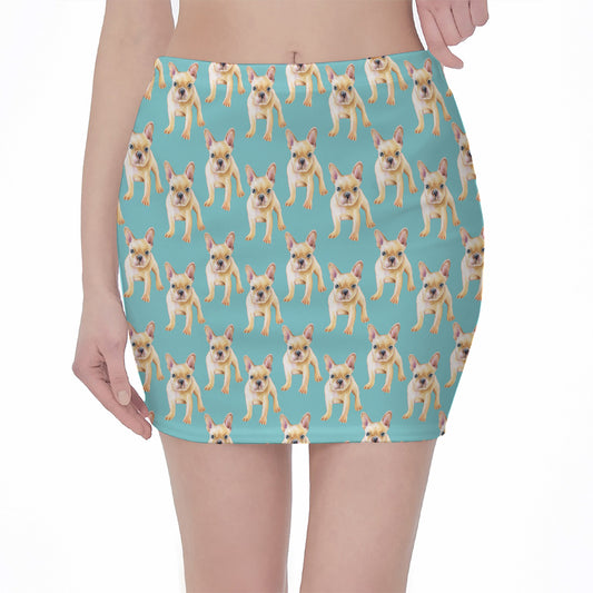 Watercolor French Bulldog Puppy Print Pencil Mini Skirt