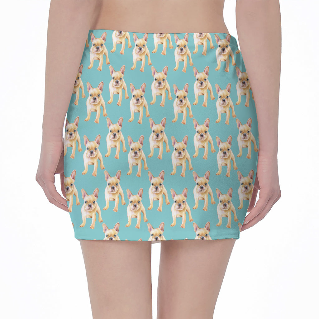 Watercolor French Bulldog Puppy Print Pencil Mini Skirt