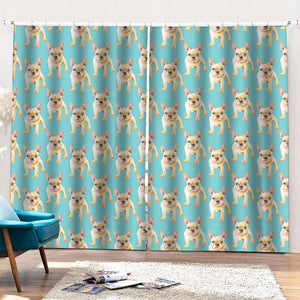 Watercolor French Bulldog Puppy Print Pencil Pleat Curtains