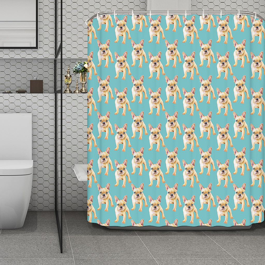 Watercolor French Bulldog Puppy Print Polyester Shower Curtain