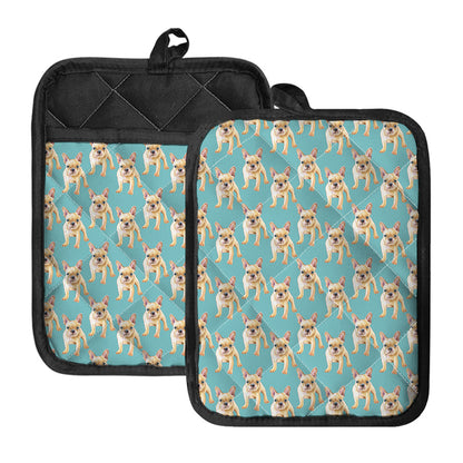 Watercolor French Bulldog Puppy Print Pot Holders With Pocket