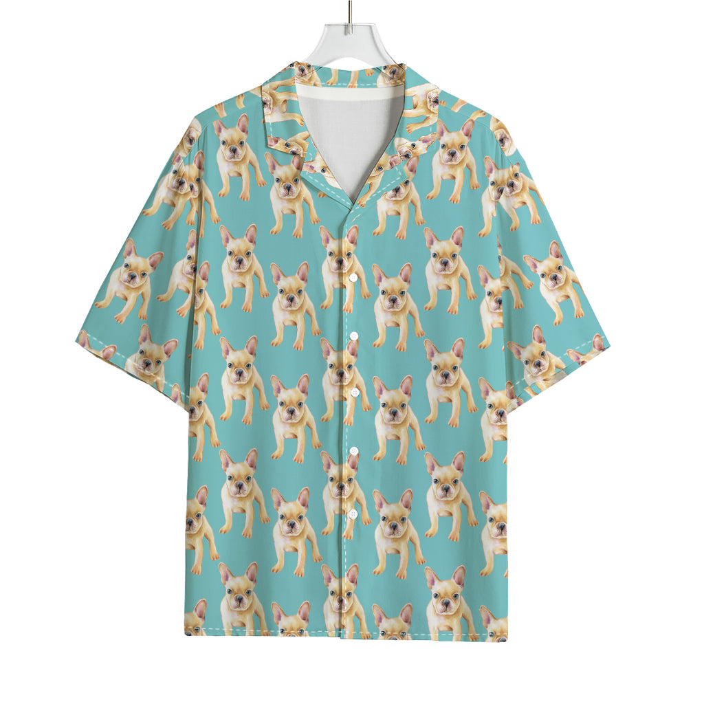 Watercolor French Bulldog Puppy Print Rayon Hawaiian Shirt