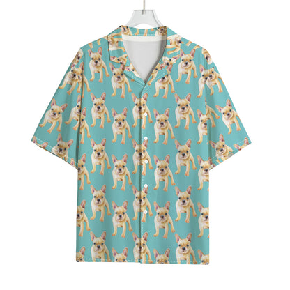 Watercolor French Bulldog Puppy Print Rayon Hawaiian Shirt
