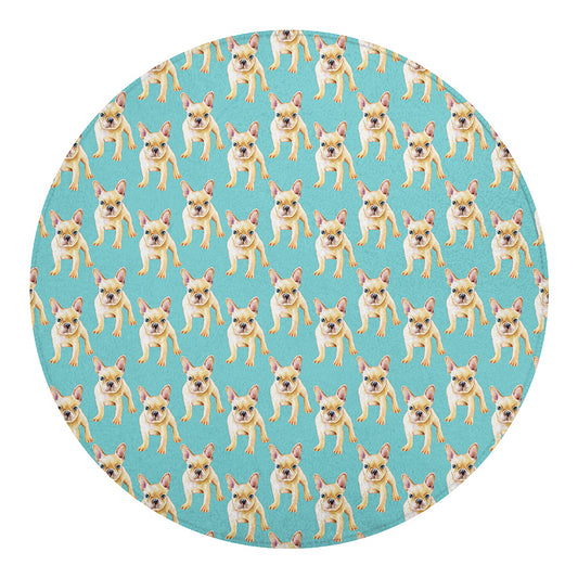 Watercolor French Bulldog Puppy Print Round Blanket