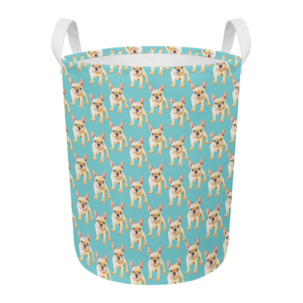Watercolor French Bulldog Puppy Print Round Laundry Basket