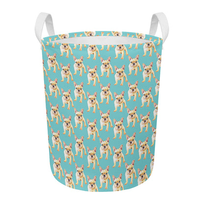 Watercolor French Bulldog Puppy Print Round Laundry Basket