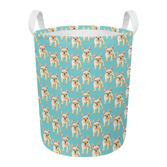 Watercolor French Bulldog Puppy Print Round Laundry Basket