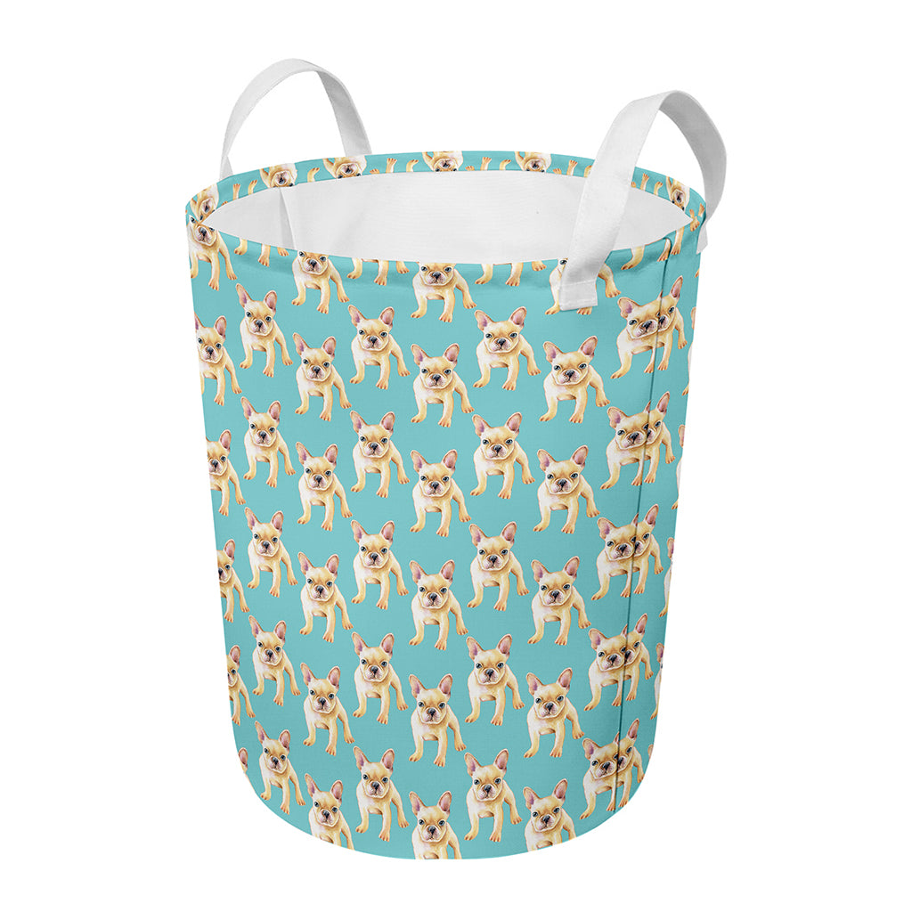 Watercolor French Bulldog Puppy Print Round Laundry Basket