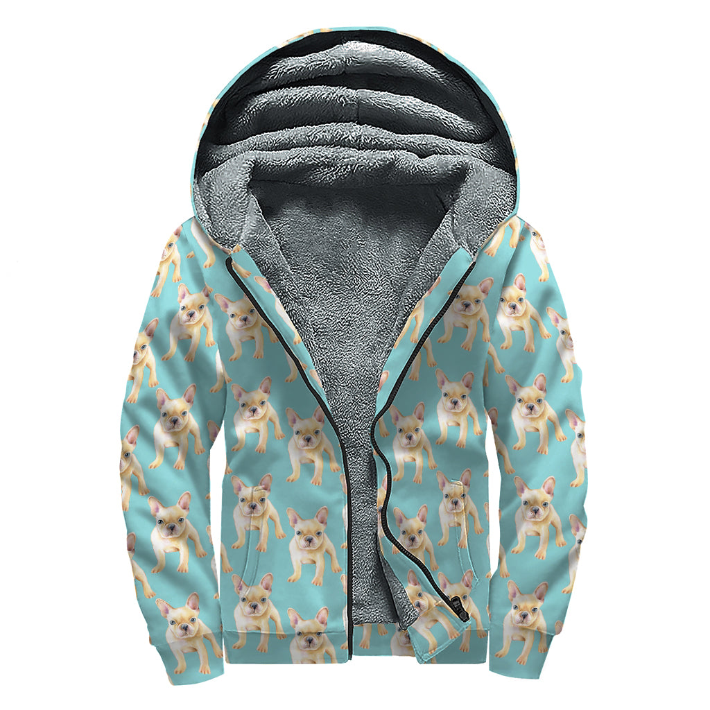 Watercolor French Bulldog Puppy Print Sherpa Lined Zip Up Hoodie