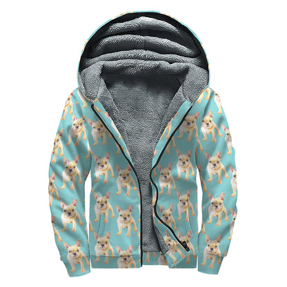 Watercolor French Bulldog Puppy Print Sherpa Lined Zip Up Hoodie
