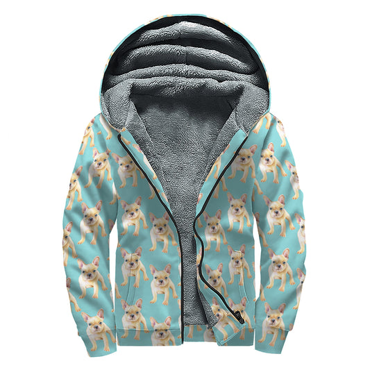 Watercolor French Bulldog Puppy Print Sherpa Lined Zip Up Hoodie