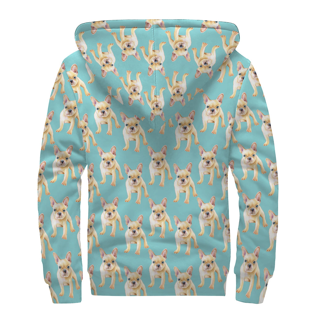 Watercolor French Bulldog Puppy Print Sherpa Lined Zip Up Hoodie