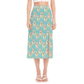 Watercolor French Bulldog Puppy Print Side Slit Midi Skirt