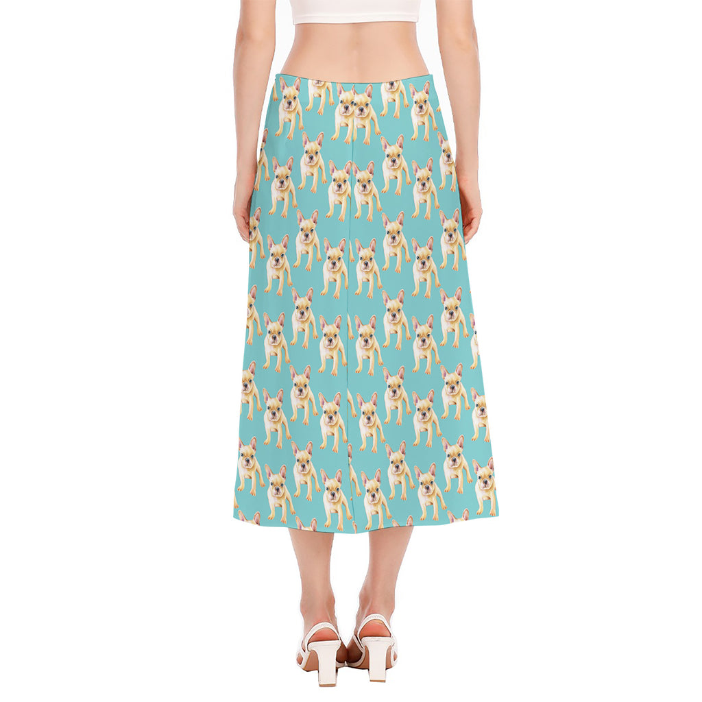 Watercolor French Bulldog Puppy Print Side Slit Midi Skirt