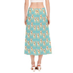 Watercolor French Bulldog Puppy Print Side Slit Midi Skirt