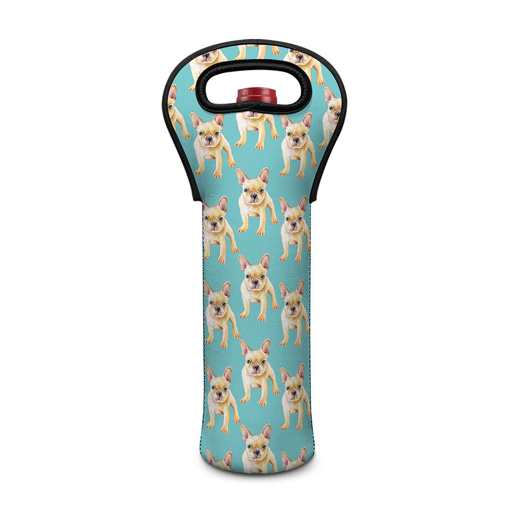 Watercolor French Bulldog Puppy Print Single Neoprene Wine Tote