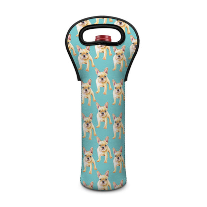 Watercolor French Bulldog Puppy Print Single Neoprene Wine Tote