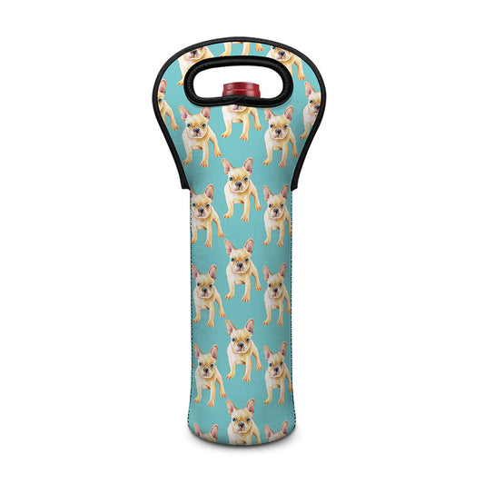 Watercolor French Bulldog Puppy Print Single Neoprene Wine Tote