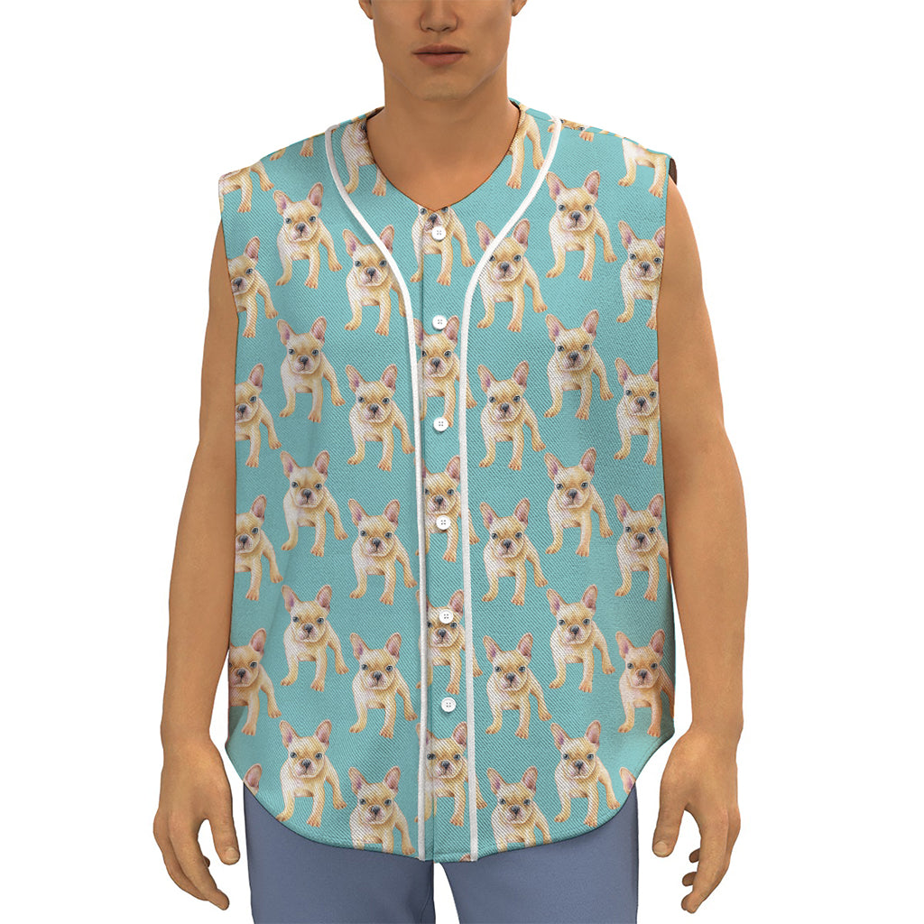 Watercolor French Bulldog Puppy Print Sleeveless Baseball Jersey