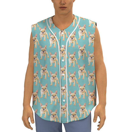 Watercolor French Bulldog Puppy Print Sleeveless Baseball Jersey