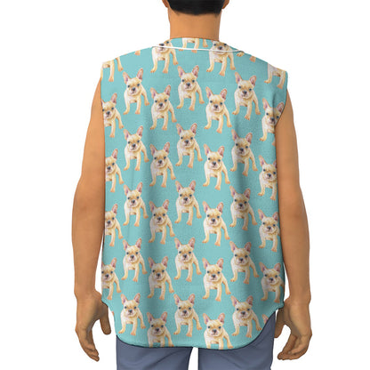 Watercolor French Bulldog Puppy Print Sleeveless Baseball Jersey