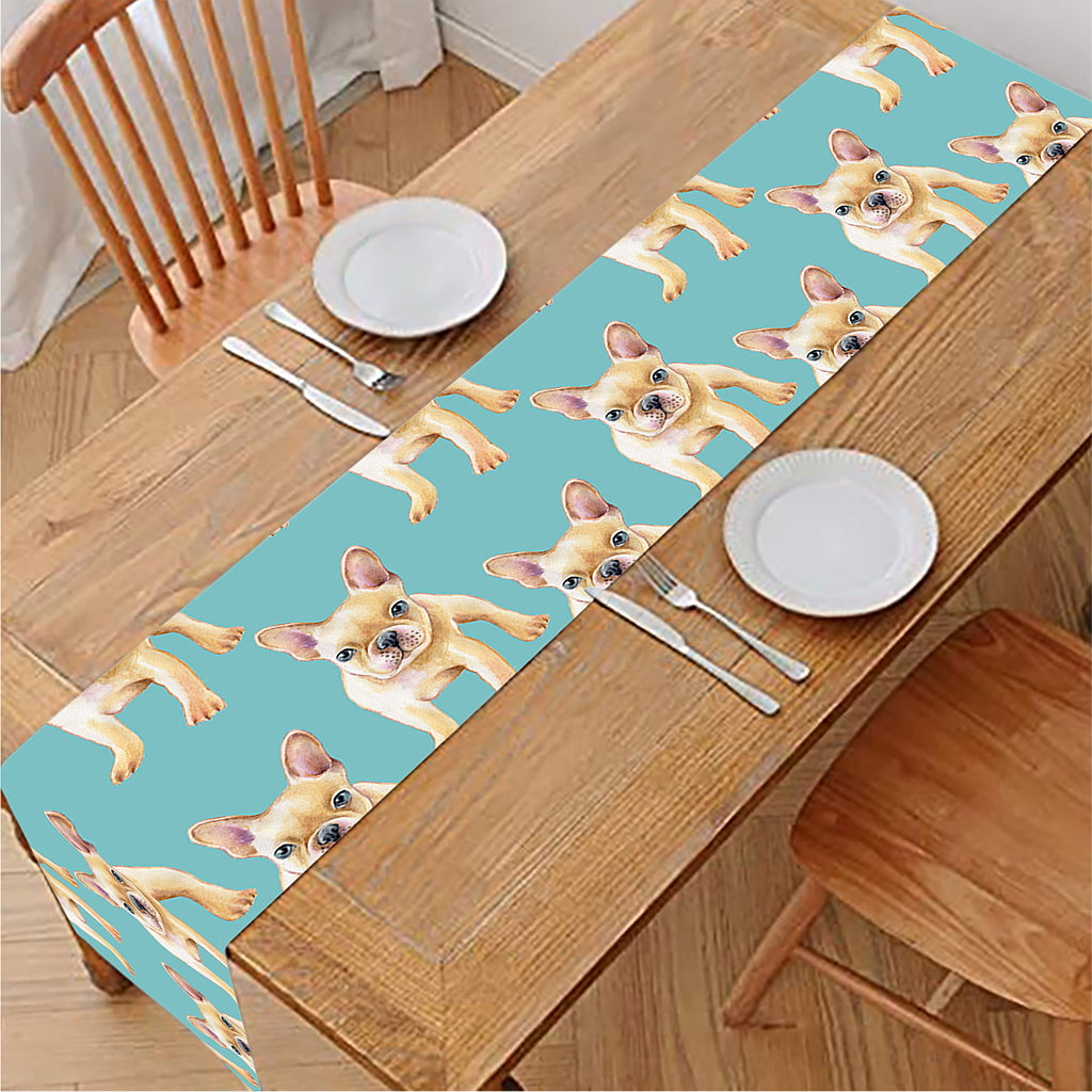 Watercolor French Bulldog Puppy Print Table Runner
