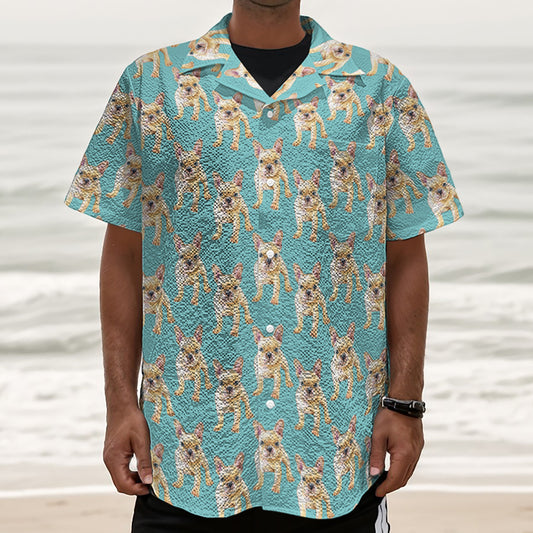 Watercolor French Bulldog Puppy Print Textured Short Sleeve Shirt