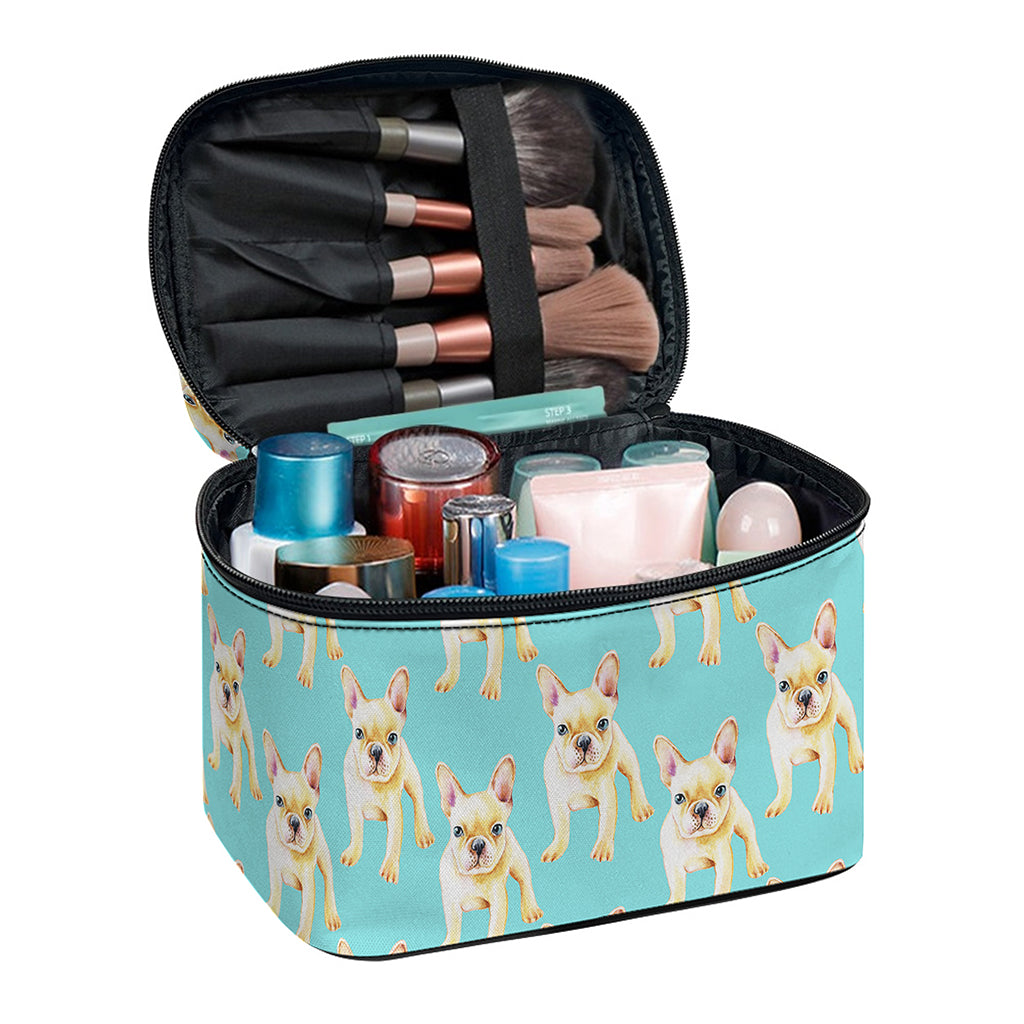 Watercolor French Bulldog Puppy Print Travel Makeup Bag