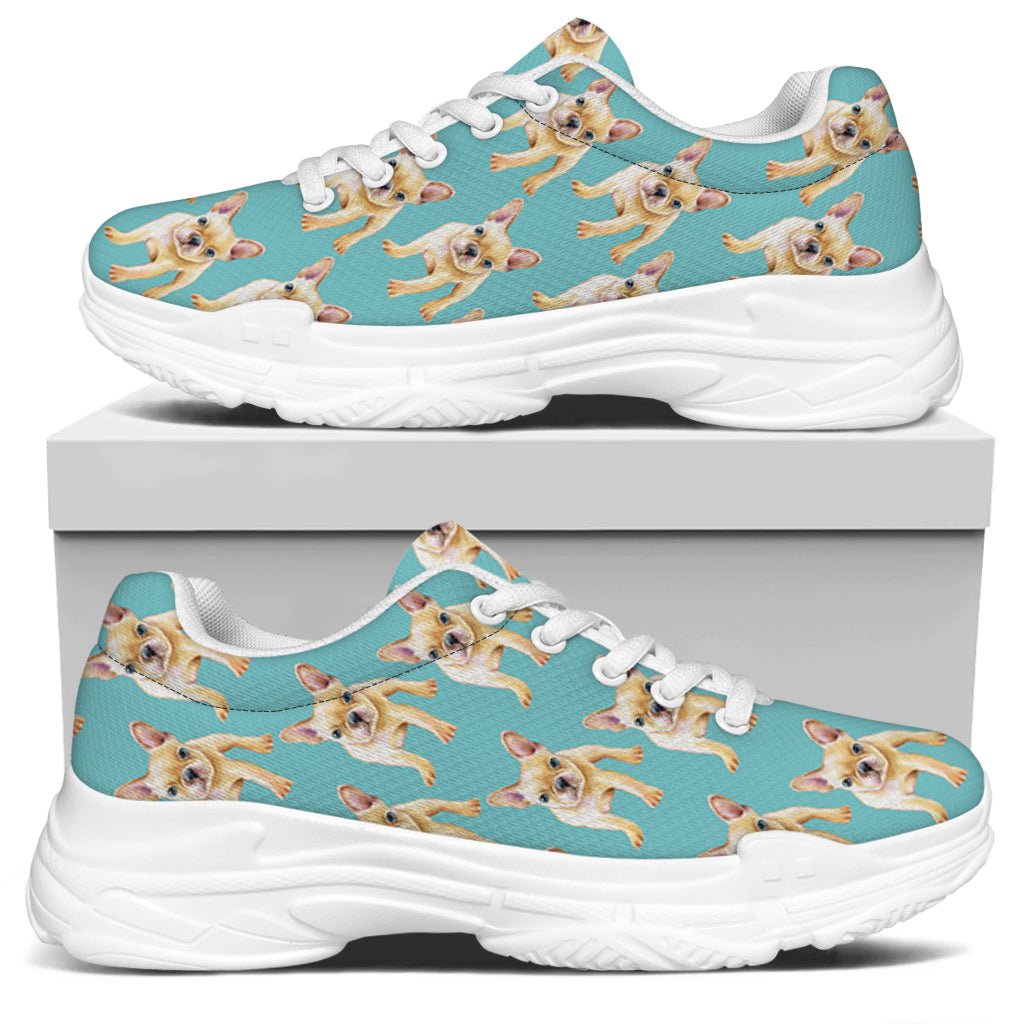 Watercolor French Bulldog Puppy Print White Chunky Shoes
