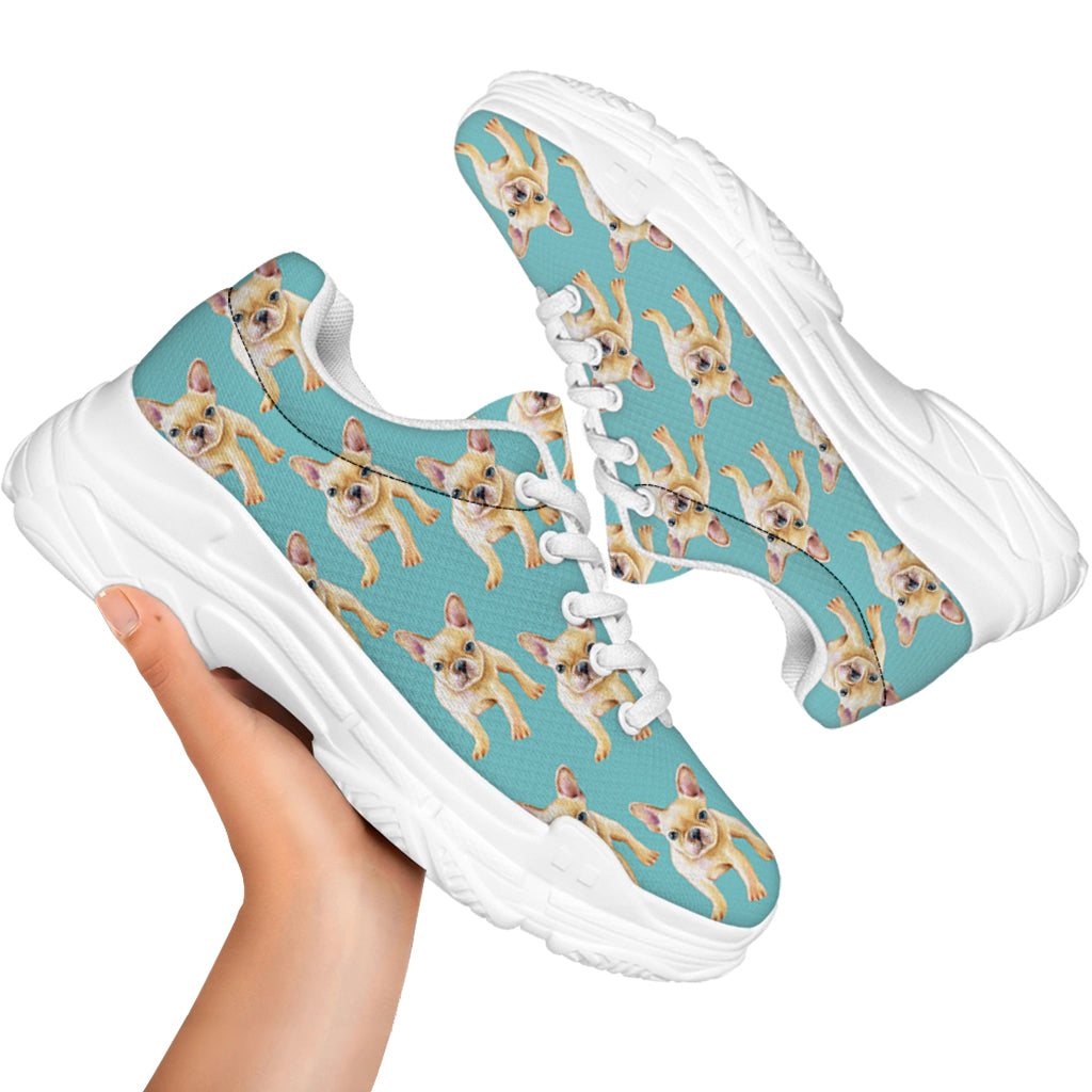 Watercolor French Bulldog Puppy Print White Chunky Shoes