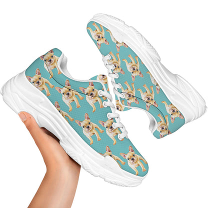 Watercolor French Bulldog Puppy Print White Chunky Shoes