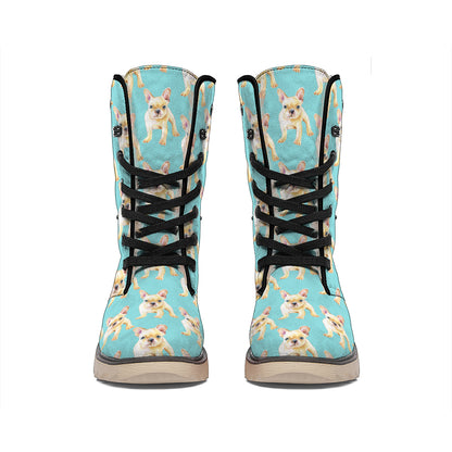 Watercolor French Bulldog Puppy Print Winter Boots