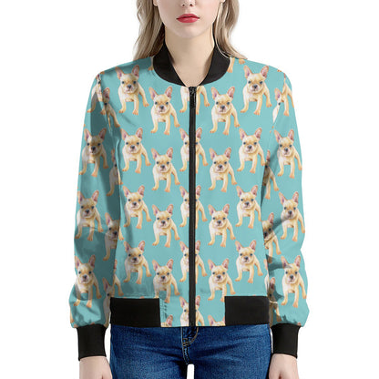 Watercolor French Bulldog Puppy Print Women's Bomber Jacket