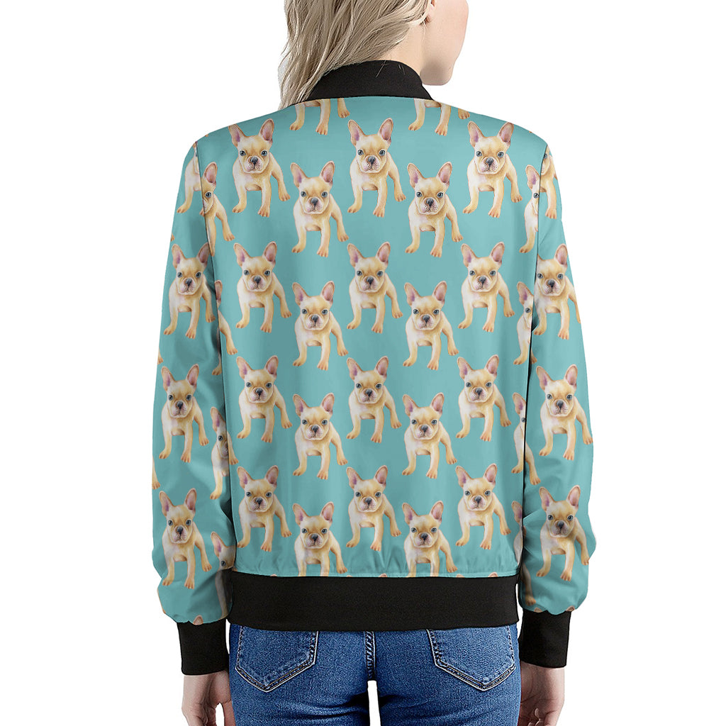 Watercolor French Bulldog Puppy Print Women's Bomber Jacket