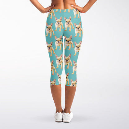 Watercolor French Bulldog Puppy Print Women's Capri Leggings
