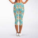 Watercolor French Bulldog Puppy Print Women's Capri Leggings