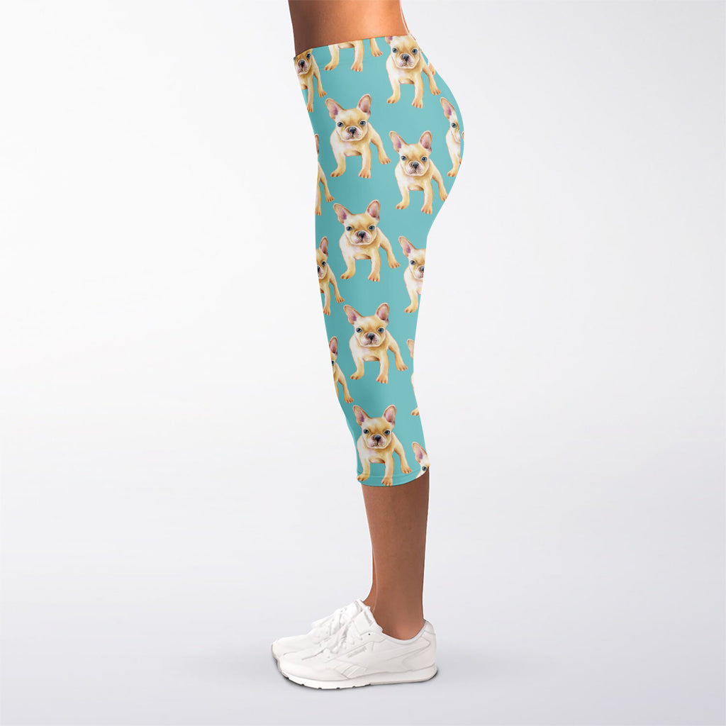 Watercolor French Bulldog Puppy Print Women's Capri Leggings