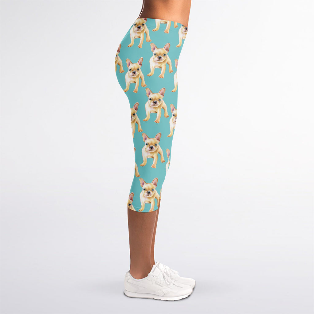 Watercolor French Bulldog Puppy Print Women's Capri Leggings