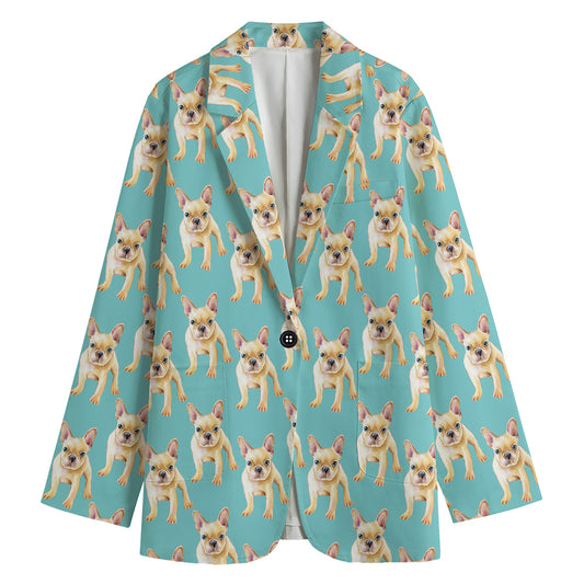 Watercolor French Bulldog Puppy Print Women's Cotton Blazer