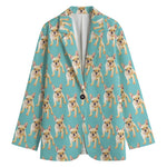 Watercolor French Bulldog Puppy Print Women's Cotton Blazer