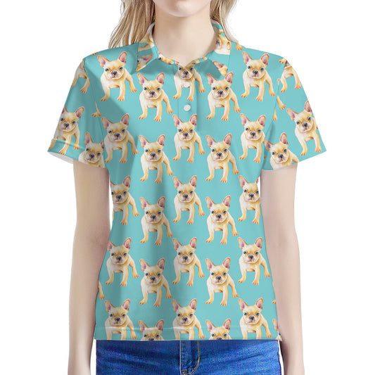 Watercolor French Bulldog Puppy Print Women's Polo Shirt