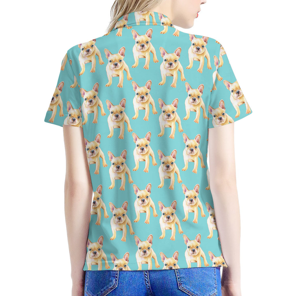Watercolor French Bulldog Puppy Print Women's Polo Shirt